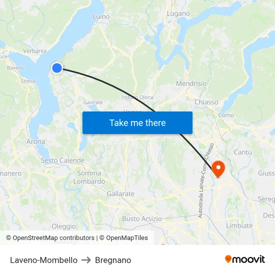 Laveno-Mombello to Bregnano map