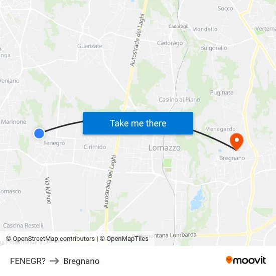 Fenegro to Bregnano map