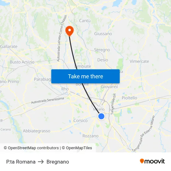P.ta Romana to Bregnano map