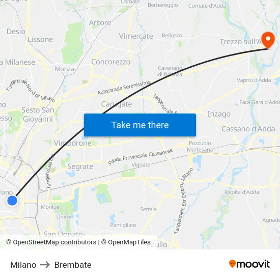 Milano to Brembate map