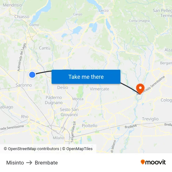 Misinto to Brembate map