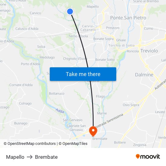 Mapello to Brembate map