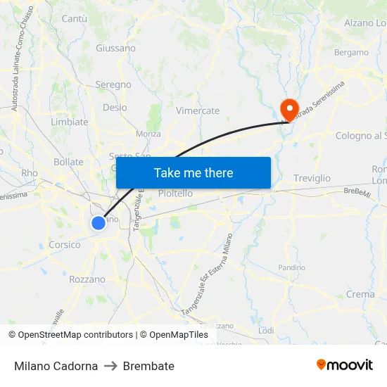 Milano Cadorna to Brembate map