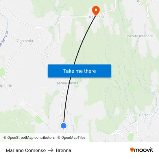 Mariano Comense to Brenna map