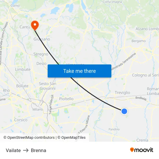Vailate to Brenna map