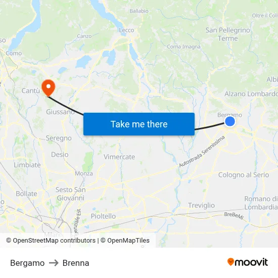 Bergamo to Brenna map