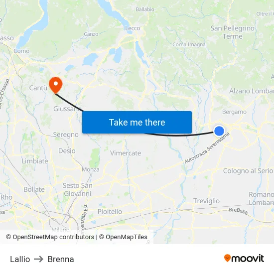 Lallio to Brenna map