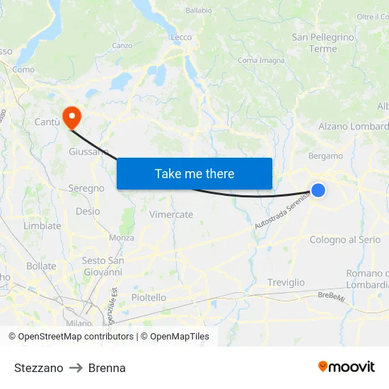 Stezzano to Brenna map