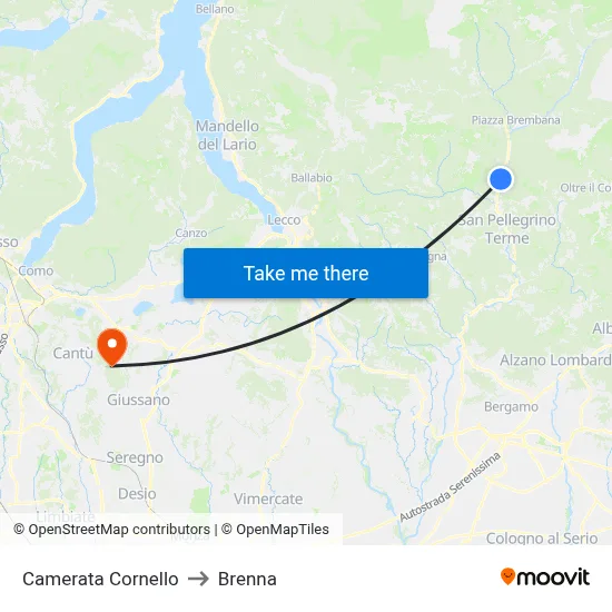 Camerata Cornello to Brenna map