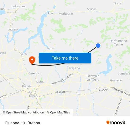 Clusone to Brenna map