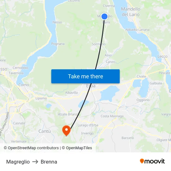Magreglio to Brenna map