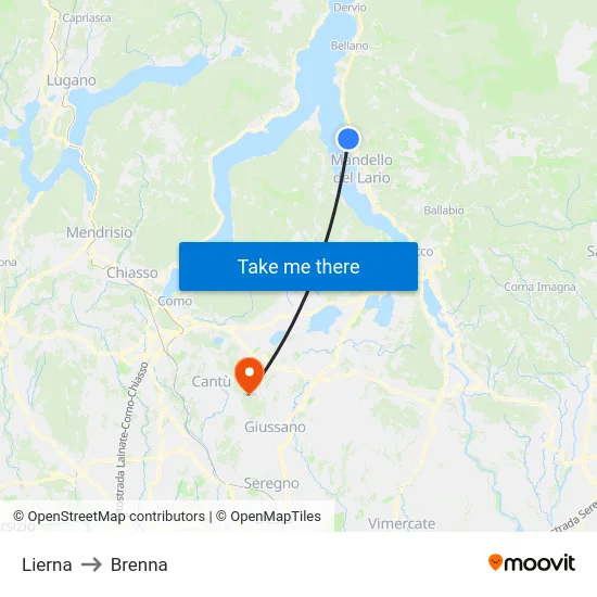 Lierna to Brenna map