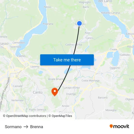 Sormano to Brenna map