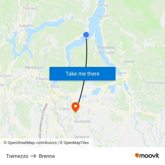 Tremezzo to Brenna map