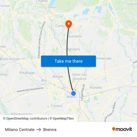 Milan Central to Brenna map