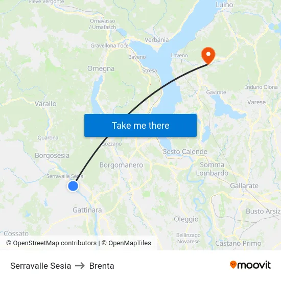 Serravalle Sesia to Brenta map