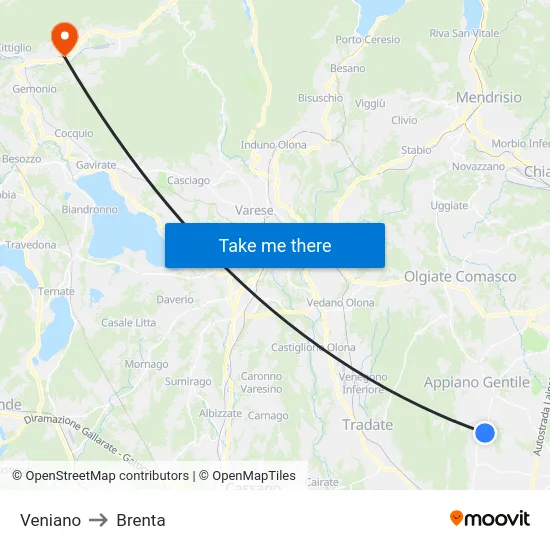 Veniano to Brenta map