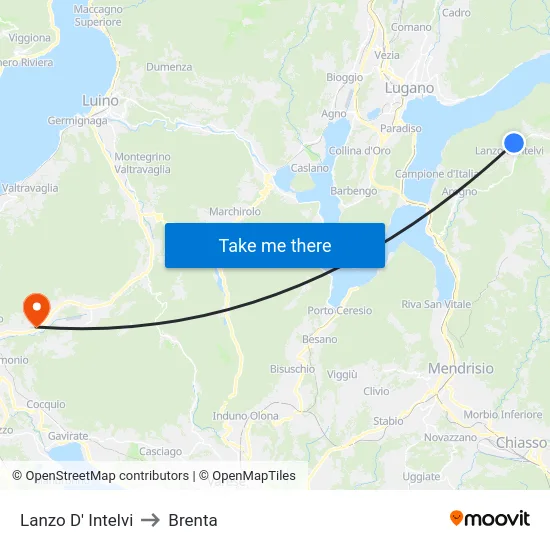 Lanzo d'Intelvi to Brenta map
