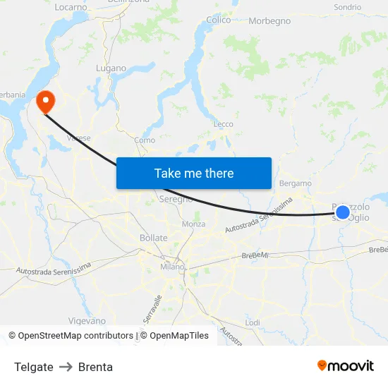 Telgate to Brenta map