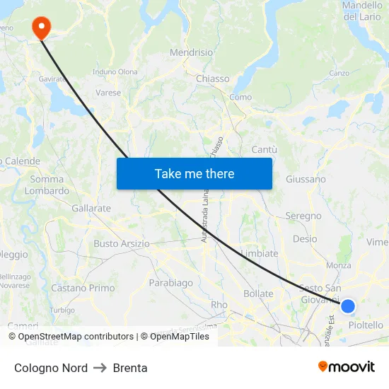Cologno Nord to Brenta map
