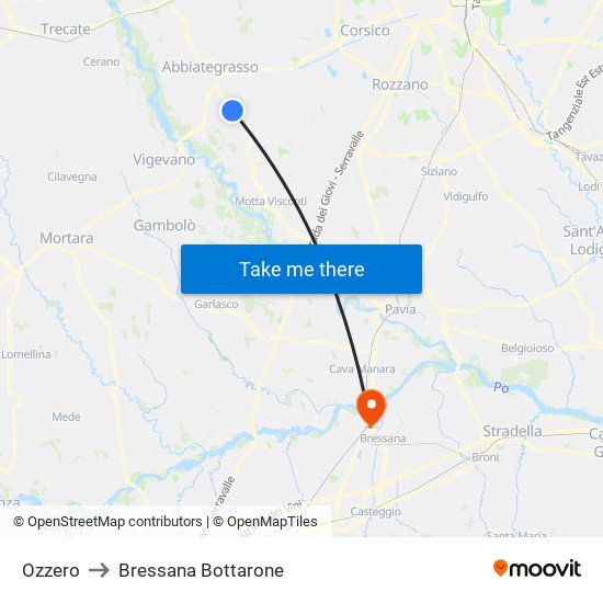 Ozzero to Bressana Bottarone map