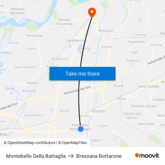 Montebello Della Battaglia to Bressana Bottarone map