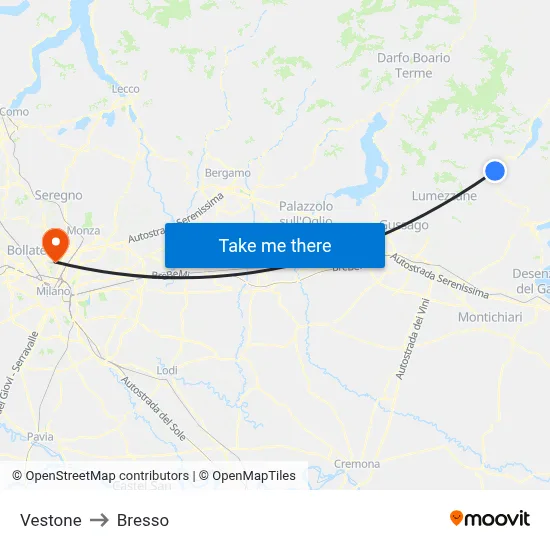 Vestone to Bresso map