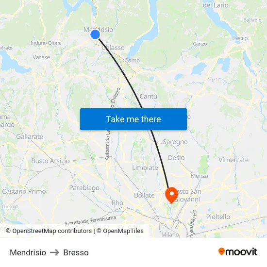 Mendrisio to Bresso map