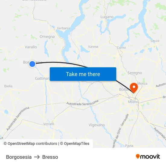 Borgosesia to Bresso map