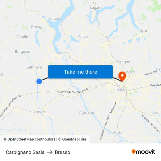 Carpignano Sesia to Bresso map