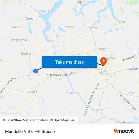 Mandello Vitta to Bresso map