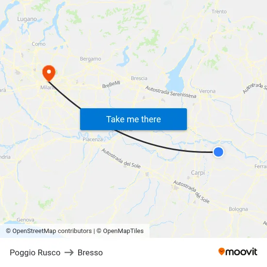 Poggio Rusco to Bresso map