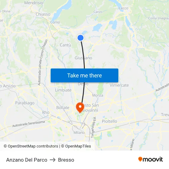 Anzano Del Parco to Bresso map