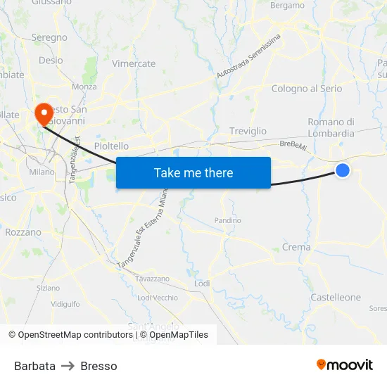 Barbata to Bresso map
