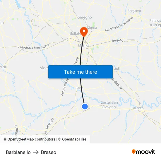 Barbianello to Bresso map