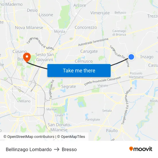 Bellinzago Lombardo to Bresso map