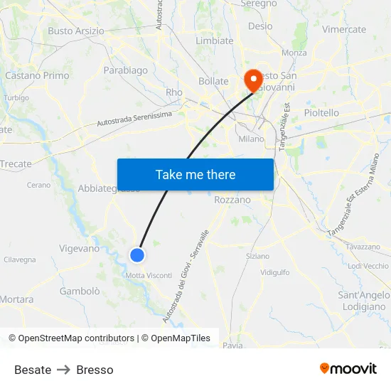 Besate to Bresso map