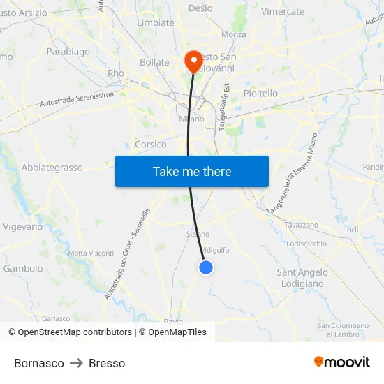 Bornasco to Bresso map