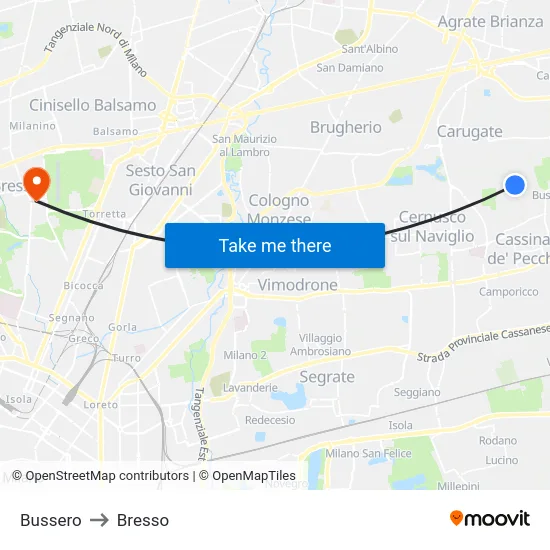 Bussero to Bresso map