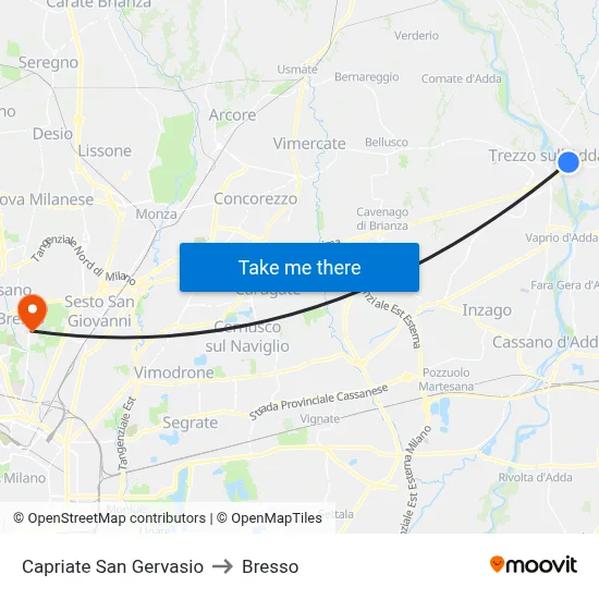 Capriate San Gervasio to Bresso map