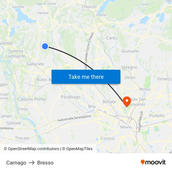 Carnago to Bresso map