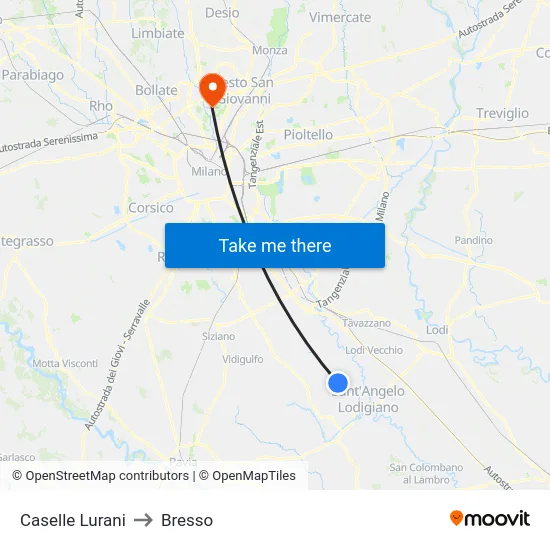 Caselle Lurani to Bresso map