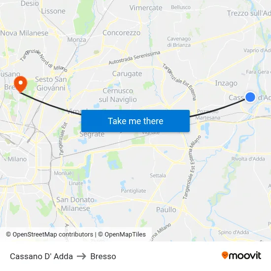 Cassano D'Adda to Bresso map