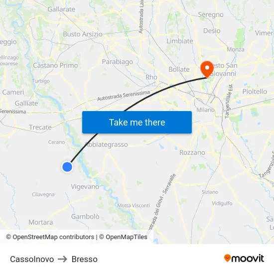 Cassolnovo to Bresso map
