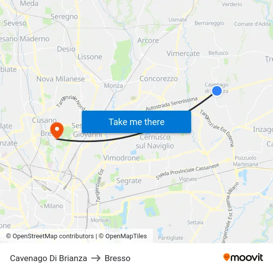 Cavenago di Brianza to Bresso map