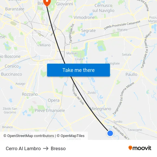 Cerro Al Lambro to Bresso map