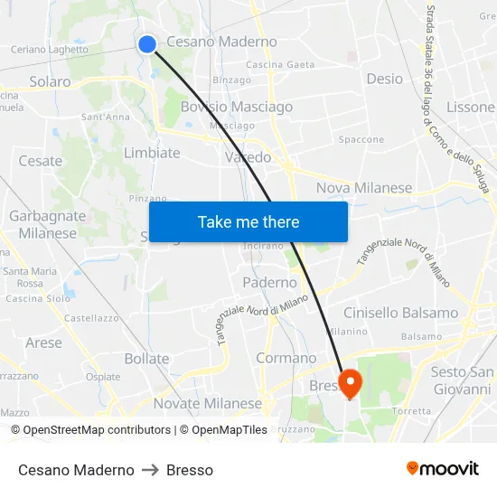 Cesano Maderno to Bresso map