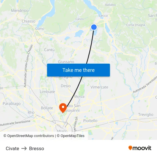Civate to Bresso map