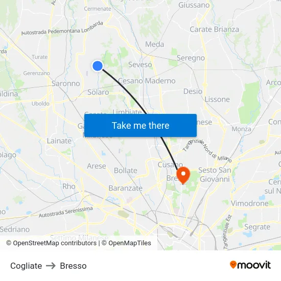 Cogliate to Bresso map