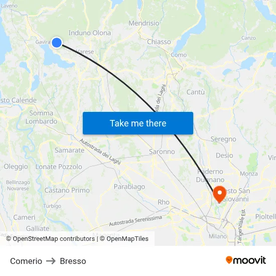 Comerio to Bresso map